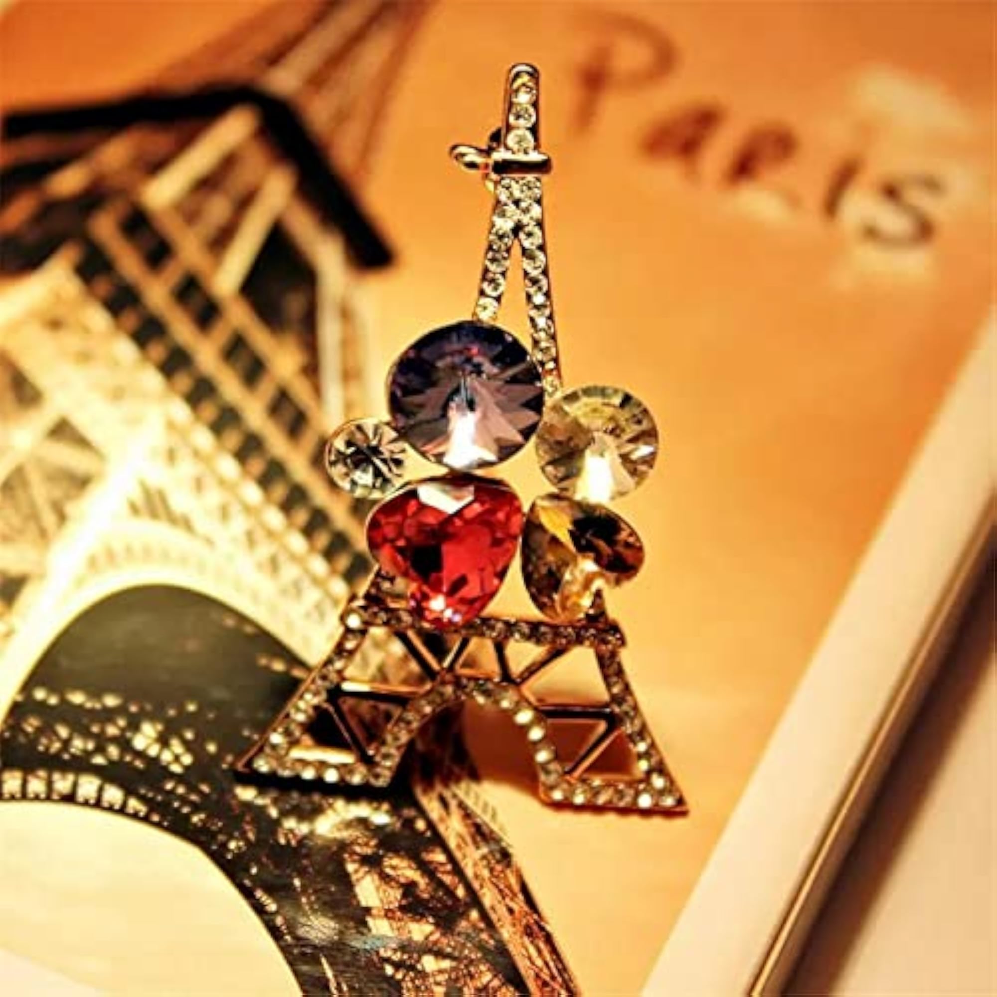 Rhinestone Crystal Studded Eye & Tower Design Brooch Pin Combo